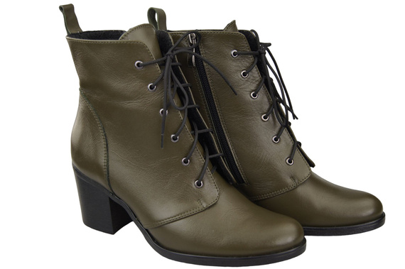 Damen Winter-Schnürstiefel, Naturleder, Olive 188, von ElitaBut
