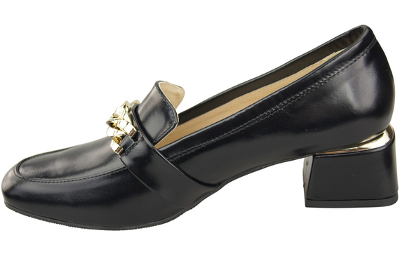 Damenschuhe mit Zierkette Pumps Mokassins Naturleder 193 Schwarz Glänzend ElitaBut