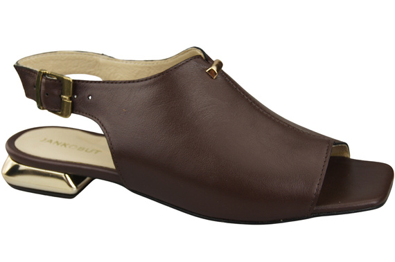 Bequeme Frauenschuhe Sandalen Schokolade Flacher Goldabsatz Naturleder 207 ElitaBut