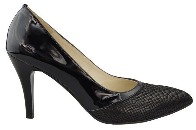 Damenschuhe Pumps mit Schuppenmotiv, Naturleder, Schwarz 951 ElitaBut
