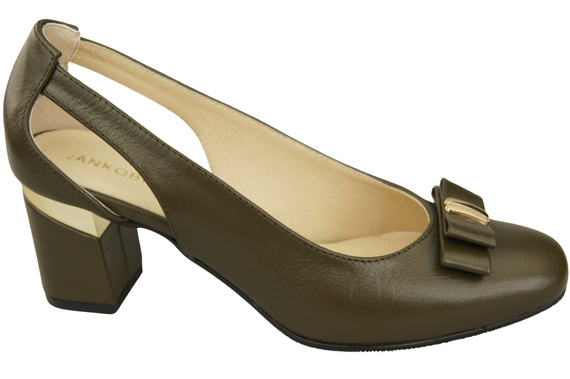 Schuhe Damen Olive Pumps aus Naturleder mit dekorativem Absatz 199 ElitaBut