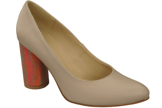 Damenschuhe Cappuccino-Pumps Helles Naturleder Bunter dekorativer Absatz 194 ElitaBut