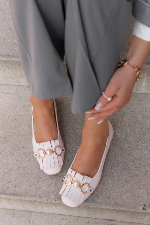 Damenschuhe Pumps verziert mit Fransen Rosa Puder Naturleder 195 ElitaBut