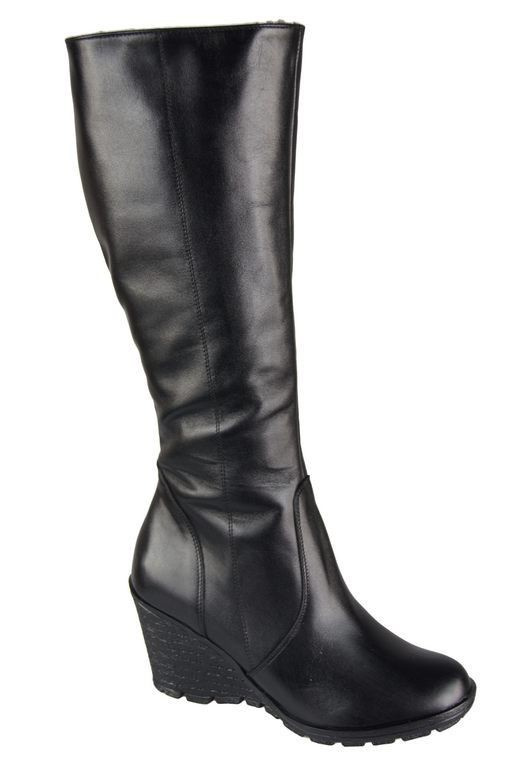Schuhe Damen-Keilstiefel, Naturleder, Schwarz 745 ElitaBut