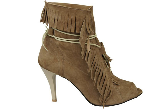 Damenschuhe Peep-Toe-Stiefeletten, natürliches Wildleder, Cappuccino 964 ElitaBut