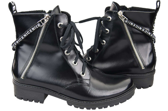 Schuhe Damen-Stiefeletten mit der Aufschrift NICE, Naturleder, Schwarz, Glänzend 173 von ElitaBut