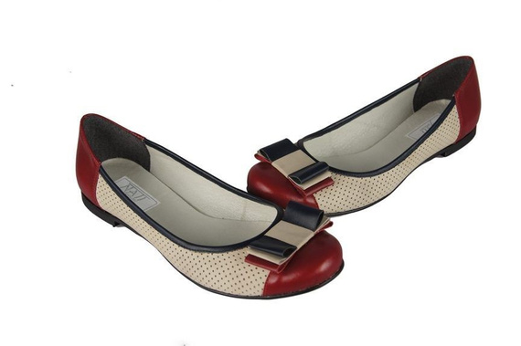 Durchbrochene Ballerinas für Damen, Naturleder, Rot-Beige 718 ElitaBut