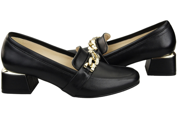 Damenschuhe mit Zierkette Pumps Mokassins Naturleder 193 Schwarz ElitaBut