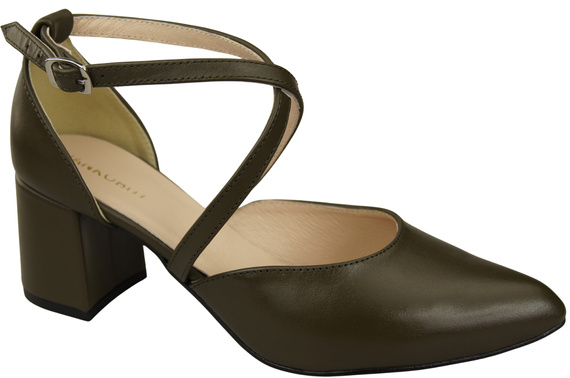 Elegante Olive Ledersandalen mit offener Seite und stabilem Absatz 218 ElitaBut