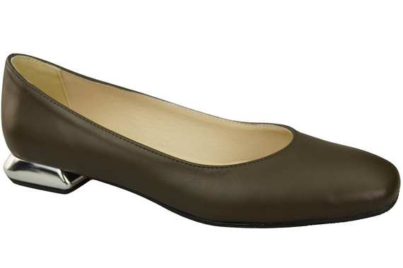 Flache Frauen Schuhe Olive Dekorative Ferse Naturleder 209 ElitaBut