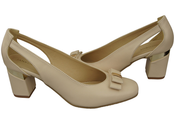 Schuhe Damen Beige Pumps aus Naturleder mit dekorativem Absatz 199 ElitaBut