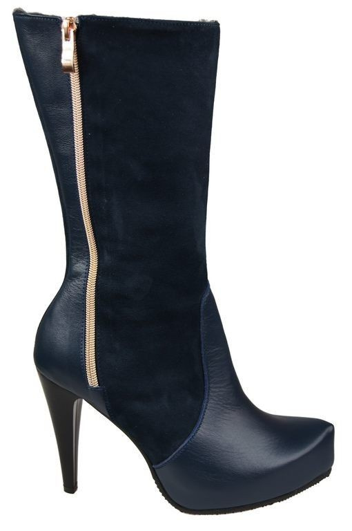 Halbhohe Damenstiefel, Naturleder, Marineblau 883 ElitaBut