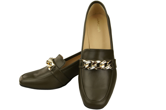 Damenschuhe mit Zierkette Pumps Mokassins Naturleder 193 Olive ElitaBut