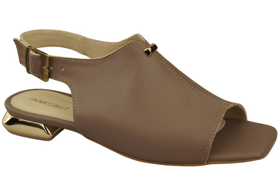 Bequeme Frauenschuhe Sandalen Cappuccino Dunkel Flacher Goldabsatz Naturleder 207 ElitaBut