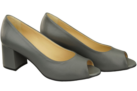 Damenschuhe PEEP TOE Pumps, grau, Naturleder mit beschichtetem Absatz 192 ElitaBut