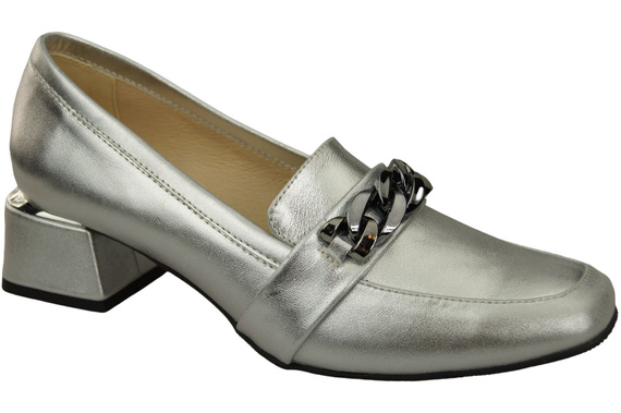 Damenschuhe mit Zierkette Pumps Mokassins Naturleder 193 Silber ElitaBut