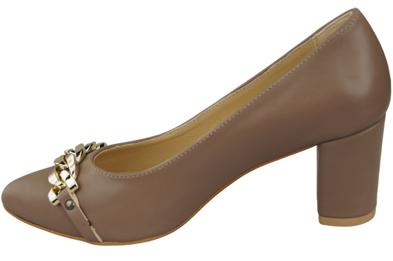 Klassische Frauen Cappuccino Dunkel Naturleder Schuhe mit Gold Ornament Kette 200 ElitaBut