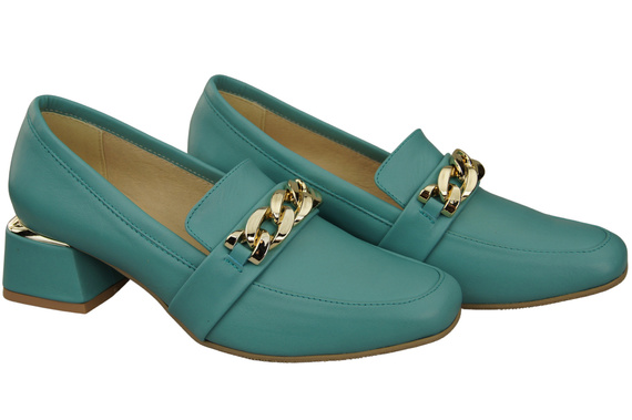 Damenschuhe mit Zierkette Pumps Mokassins Naturleder 193 Türkis ElitaBut