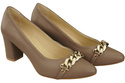 Klassische Frauen Cappuccino Dunkel Naturleder Schuhe mit Gold Ornament Kette 200 ElitaBut