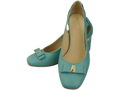 Schuhe Damen Türkis Pumps aus Naturleder mit dekorativem Absatz 199 ElitaBut