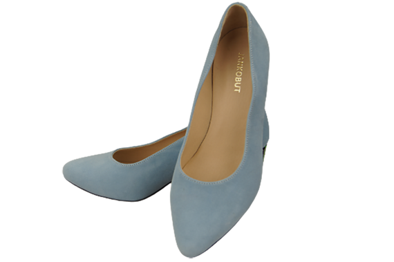 Damenschuhe, blaue Pumps, natürliches Wildleder, dekorativer Absatz 158 von ElitaBut