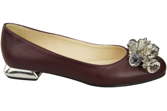 Damen Burgund Pumps mit Kristallen flach Naturleder 216 ElitaBut