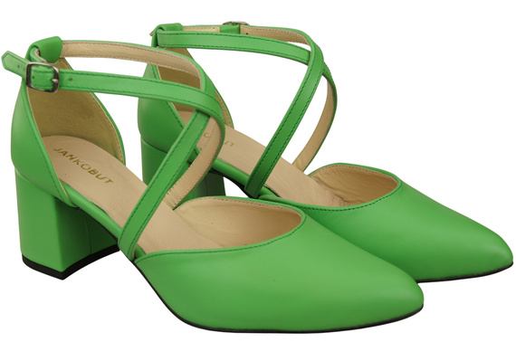 Elegante Limette Ledersandalen mit offener Seite und stabilem Absatz 218 ElitaBut