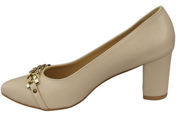 Klassische Frauen Beige Naturleder Schuhe mit Gold Ornament Kette 200 ElitaBut