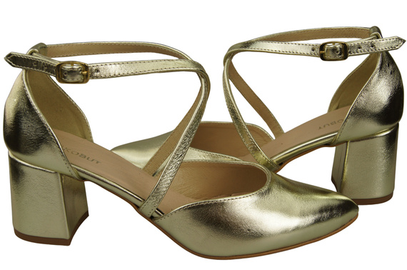 Elegante Gold Ledersandalen mit offener Seite und stabilem Absatz 218 ElitaBut