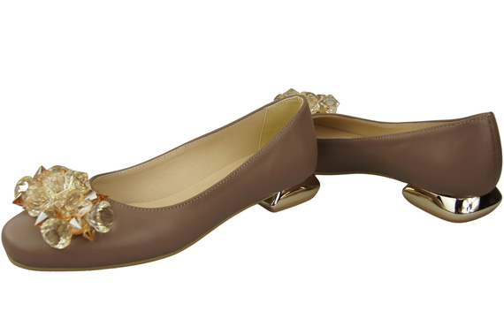 Damen Cappuccino Dunkel Pumps mit Kristallen flach Naturleder 216 ElitaBut