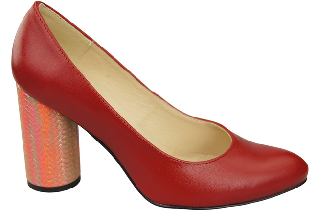 Damenschuhe Pumps Rot Naturleder Bunter Zierabsatz 194 ElitaBut