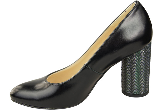 Damenschuhe Pumps Schwarz Glänzendes Naturleder Bunter Zierabsatz 194 ElitaBut