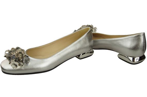 Damen Silber Pumps mit Kristallen flach Naturleder 216 ElitaBut