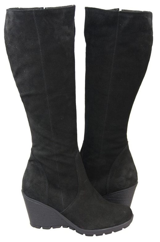 Schuhe Damenstiefel mit Keilabsatz, natürliches Veloursleder, 745 Schwarz ElitaBut