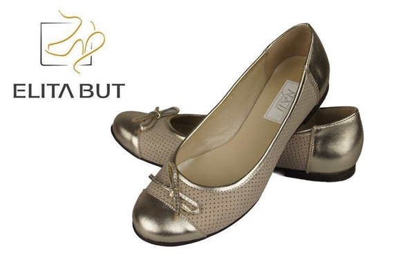 Damen-Ballerinas, durchbrochen, Naturleder, goldbeige 661 ElitaBut