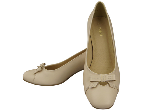 Damen Pumps mit Schleife Beige Naturleder und niedrigem Absatz 203 ElitaBut