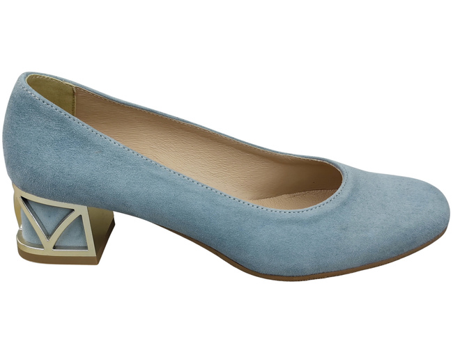 Bequeme Damenschuhe Hellblau Pumps mit dekorativem Absatz Natürliches Wildleder 219 von ElitaBut