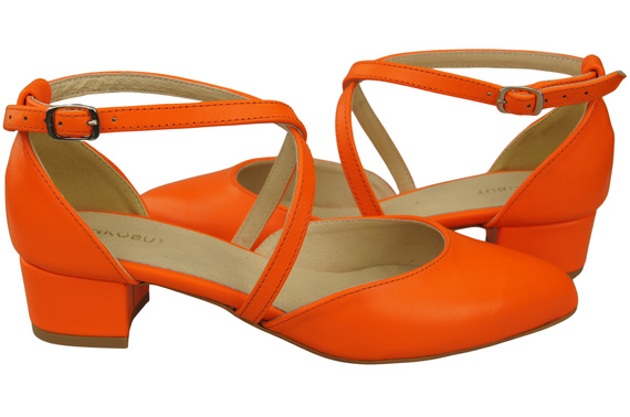 Damen Sandalen Echtleder Orange mit Riemen Niedriger Absatz 223 ElitaBut