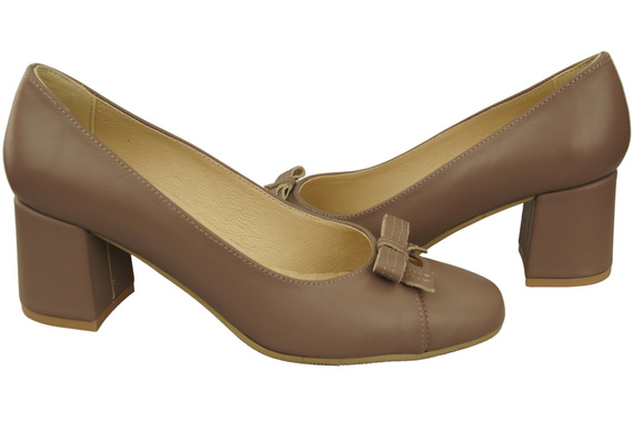 Damen Pumps mit Schleife Cappuccino Dunkel Naturleder und niedrigem Absatz 203 ElitaBut