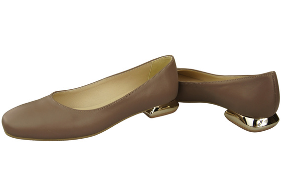 Flache Frauen Schuhe Cappuccino Dunkel Dekorative Ferse Naturleder 209 ElitaBut