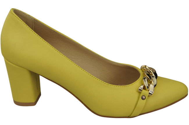 Klassische Frauen Lemon Naturleder Schuhe mit Gold Ornament Kette 200 ElitaBut