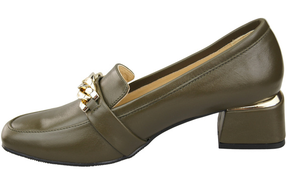 Damenschuhe mit Zierkette Pumps Mokassins Naturleder 193 Olive ElitaBut