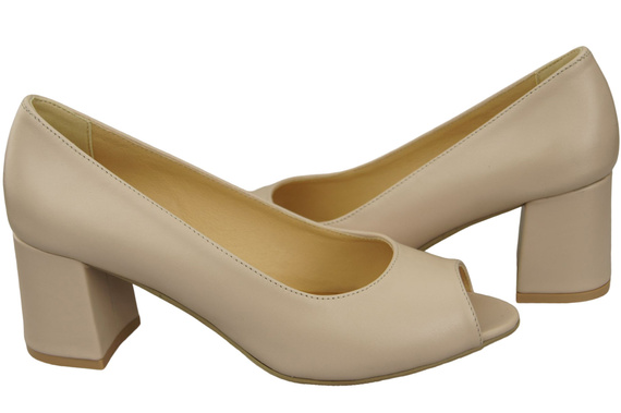 Damenschuhe PEEP TOE Cappuccino-Pumps Helles Naturleder mit beschichtetem Absatz 192 ElitaBut