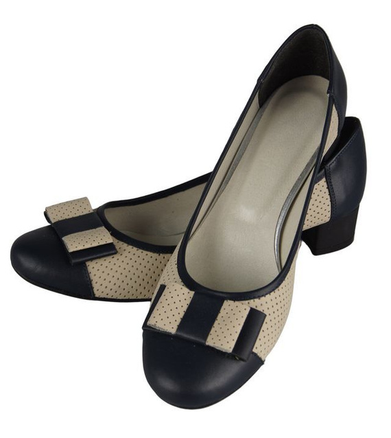 Damenschuhe Pumps, Naturleder, Marineblau, Beige 732 ElitaBut