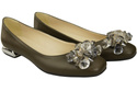 Damen Olive Pumps mit Kristallen flach Naturleder 216 ElitaBut