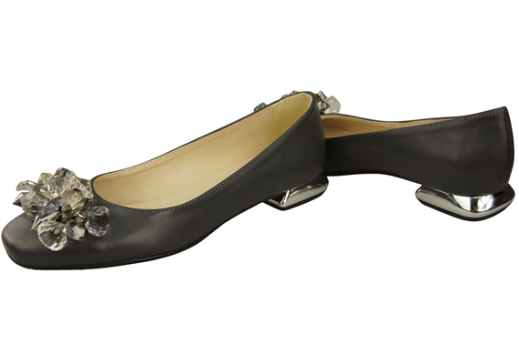 Damen Graphit Pumps mit Kristallen flach Naturleder 216 ElitaBut