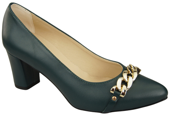 Klassische Frauen Malachit Naturleder Schuhe mit Gold Ornament Kette 200 ElitaBut