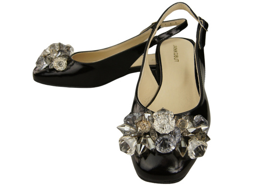 Damen Schuhe Schwarz glänzend Sandalen mit Kristallen Naturleder 215 ElitaBut