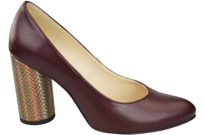 Damenschuhe Pumps Burgund Naturleder Bunter dekorativer Absatz 194 ElitaBut