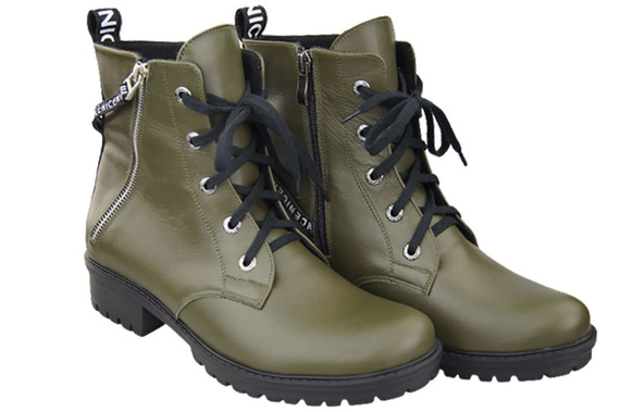 Schuhe Damen-Stiefeletten mit der Aufschrift NICE, Naturleder, Oliv 173 von ElitaBut